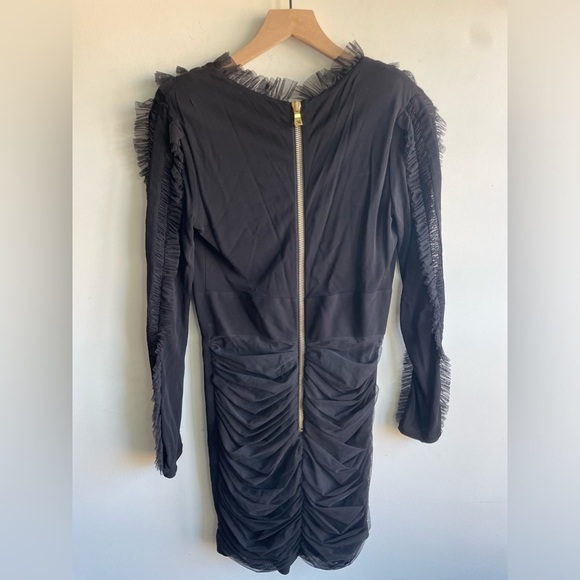 NWOT Balmain|| Viscose With Ruffled Tulle Trims V-Neck Long Sleeves Mini Dress - Picture 5 of 10